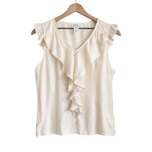Sundance Cream Silk Ruffle Front Sleeveless Blouse Women’s Size S